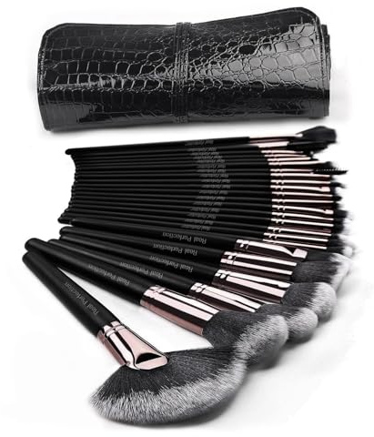 Real Perfection Makeup Brushes 24pcs Makeup Brush Set Premium Synthetic Powder Foundation Contour Blush Concealer Eye Shadow Blending Liner Make Up Brush Kit with Case