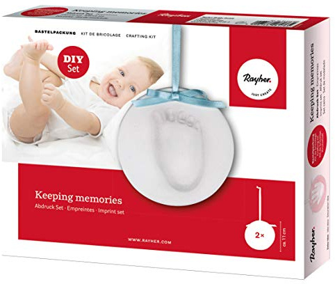 Rayher 34444000 Abdruck-Set Babyhände und Babyfüße, ein tolles Geschenk zur Geburt, Taufe, Babyparty, Material für 2 Abdruckanhänger, Handabdruck, Fußabdruck Baby, Sortiert