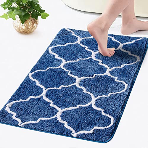 MIULEE Badematte rutschfest Badteppich Waschbar Badvorleger Badzimmermatte Weich Mikrofaser Duschvorleger Fußmatte Dekorativ Teppich Marokko Badezimmerteppich Badezimmer Wohnzimmer 40x60cm Dunkelblau