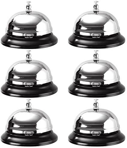 JMIATRY 6 Pack Reception Call Bell, 3.38 inch/8.5cm Diameter Chrome Kitchen Bells, Desk Service Bell Use for Hotels, Schools, Restaurants, Reception Areas, Hospitals, Kitchen and Bars