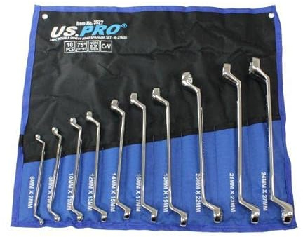 US PRO Tools 10 Piece Double Offset Ring Spanner Set 6-27mm 75DEG Non-Slip 3527