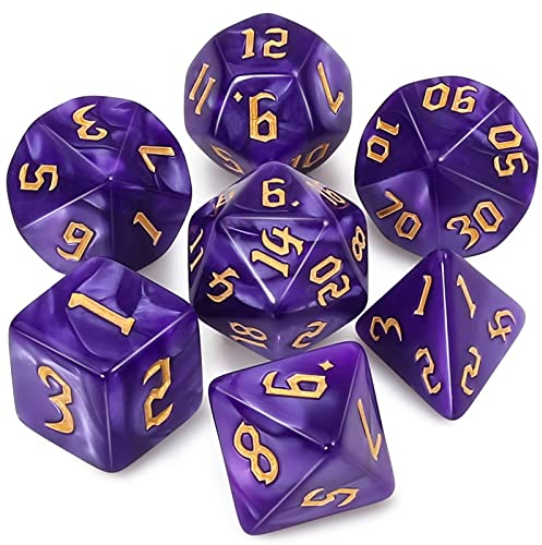 QMAY DND Dice Polyhedral Dice Set - 7 Pieces for Dungeon and Dragons MTG RPG D&D D20, D12, D10, D%, D8, D6, D4 (Tiefes Violett)