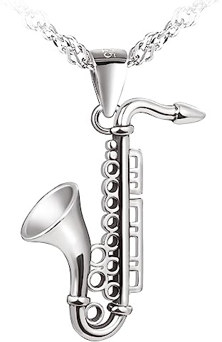 MICMIF Collares Mujer Instrumento Musical Colgante Plata Saxofón, Regalos Originales, Collar Mujer Saxofón Plata de Ley 925 para Amante de la Música y el Jazz