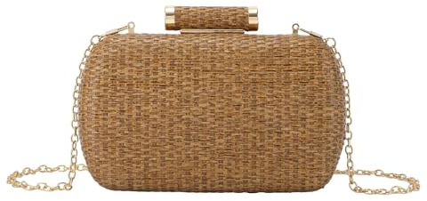 Jywmsc Damen Abend Stroh Handtasche Elegantes Stroh Clutch Handtasche für Party Hochzeit Sommer Strand Tote Tasche mit Kette