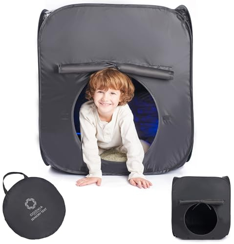 Tienda sensorial | Mini tienda sensorial desplegable para niños | Tienda de campaña negra con efecto calmante | Tienda de campaña para niños para aula esquina tranquila