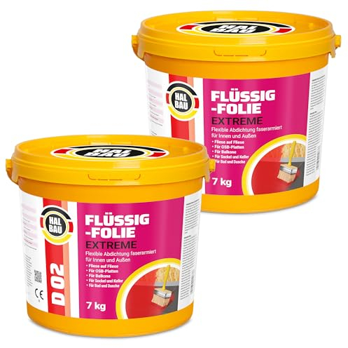 Flytande folie 14 kg, flytande gummi för inomhus- och utomhusbruk, fiberförstärkt högelastisk tätning, vattenbarriär under kakel, balkong, dusch halvkonstruktion D02