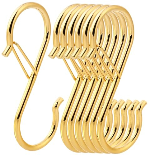 HCTESCO Ultimate Hanging Hooks Set - 3.55inch Gold S Hooks for Hanging Heavy Duty - Ideal for Plants, Baskets, Closets & More! (12)
