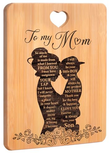 Gifts for Mum, Mum Gifts - Mother and Son Bamboo Cutting Board, Mum Birthday Gifts from Son, Heartwarming Birthday Gifts for Mum Mummy Mother Her
