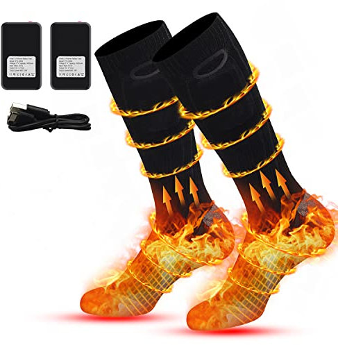 CaiQiXuan Beheizbare Socken Damen Herren Beheizte Socken mit 4000mAh Wiederaufladbare Batterie Heizsocken Warme Socken für Outdoor-Aktivität (Batterieanschluss Erforderlich - Einschaltknopf Drücken)