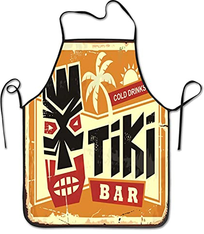 Hållbart kockförkläde Tiki bar vintage tennskylt med Hawaiian Tiki mask kök pinafore vattentätt konstförkläde nyhet haklapp förkläde för bakning restaurang, Förkläde 56, 52X72cm