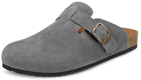 Intini Sabots Femme Mules pour Hommes Chaussons Cuir Pantoufles Fermé avec Semelle Chaussures de Jardin Solide et Confortable Antidérapant Gris 42