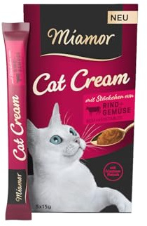 MIAMOR - Cat Snack (Cream) | Sabroso Aperitivo para mimar a los Gatos Adultos. Alimento complementario en Bolsa de porciones sin azúcar ni aditivos Artificiales | Contenido: 11 x 5 x 15 g de Carne de