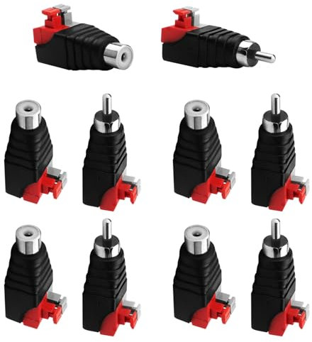 HENGBIRD 10 Pezzi Adattatore per Cavo RCA A Altoparlante Altoparlante Subwoofer RCA Maschio A AV Audio Tipo di Pressa A Molla Balun Connettori RCA (5 Maschi E 5 Femmine)