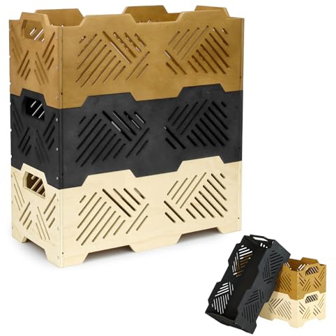 Wuciray cajas almacenaje madera con asas cajas apilable para almacenamiento y decoración cesta caja de madera natural de ropa artículos diversos planter box cajitas organizadoras (1#) (3#)