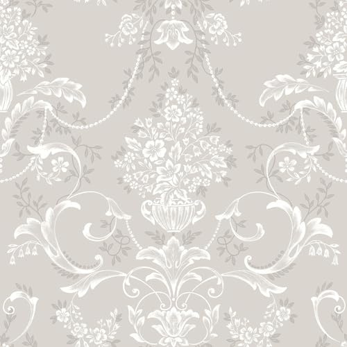 Rasch Amelie Damask Vintage Style Wallpaper for Bedroom, Hallway, Living Room, Library Room Wallcoverings Light Grey 260253