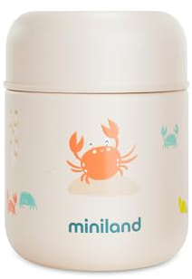 Miniland - Baby Thermo for Food 280ml Stainless Steel, Keeps Temperature Over 24h, Leak-Proof Closure and Double Wall Insulation (Crabsy)