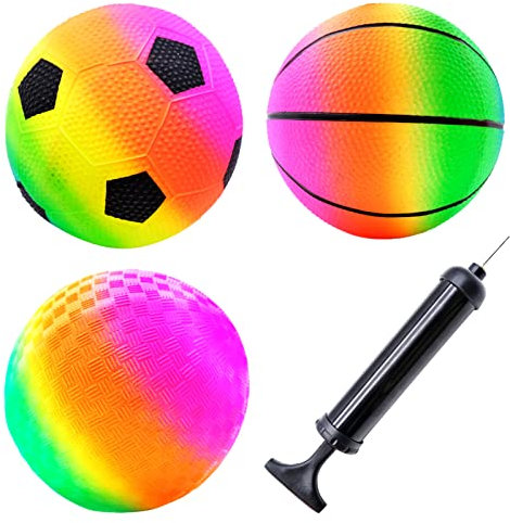 Mritrit 3 Balles de Plage Gonflables Arc-en-Ciel 15cm PVC Ballon Exterieur avec Pompe à Main Ballon Soccer Volley Kickball Souple Rebondissant pour Piscine Plage Parc