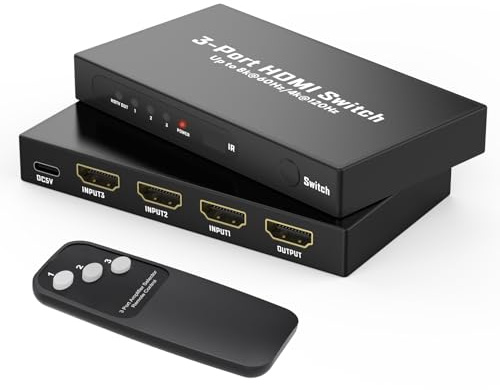Ticenpe Switch HDMI 2.1 8K@60Hz 4K@120Hz Conmutador HDMI 3 Entradas a 1 Salida Compatible con VRR y ALLM D-olby Vision, Switcher Compatible con PS5/4 Xbox Apple TV Skybox BLU-Ray, HDTV Monitor