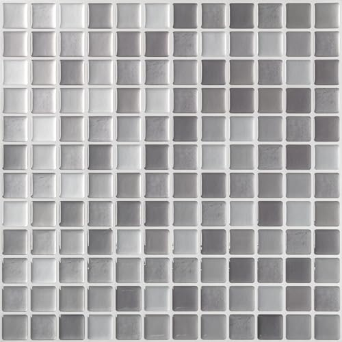 Hode Credence Adhesive pour Cuisine Gris Mosaïque, Imperméable Carreaux Carrelage Adhesif Mural Salle de Bain, Stickers Autocollant Carrelage Cuisine Bain, 10 Pieces, 23.6x23.6cm