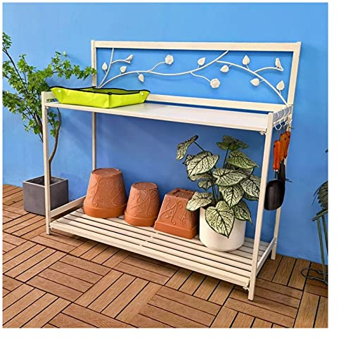 Panca per vasi da esterni, postazione di lavoro da giardino a 2 livelli con ripiano aperto per piantare, mobili da giardino resistenti ed eleganti