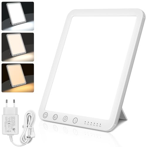 Tageslichtlampe Schreibtisch 15.000 Lux Sonnenlicht Lampe, UV-Frei Lichttherapielampe 3 CCT Dimmbar Simulation von Tageslicht für Gegen Winterdepression Verbessert Schlaf Stimmung Konzentration