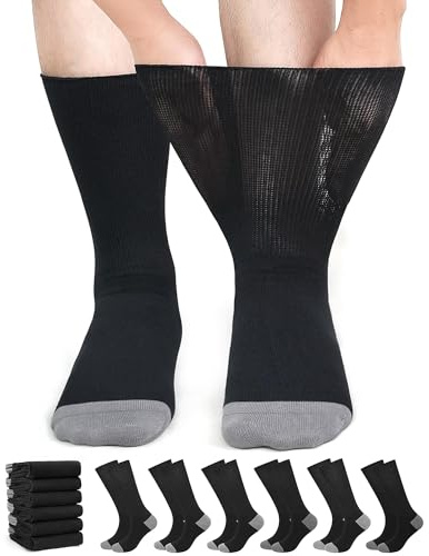 ZFSOCK Chaussettes Diabétiques Homme et Femme: Chaussette sans Elastique ＆ sans Couture Coton Non Comprimantes et Amples avec Bord Confortable Pieds Gonflés Gros Mollet