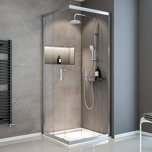Schulte Sunny Eckeinstieg, 90 x 90 x 190 cm, 5 mm Sicherheitsglas Klar hell, Chromoptik, Duschkabine zur Montage auf Duschwanne und Fliesen, EP395518 41 50