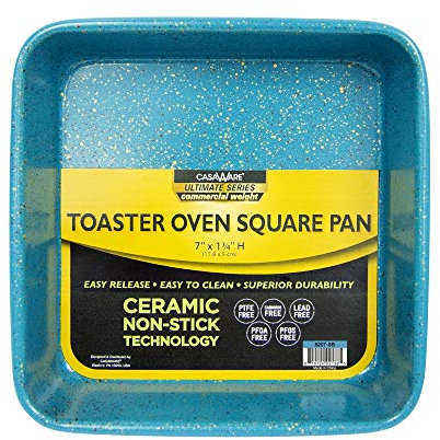 casaWare 7-Inch Toaster Oven Ultimate Series Commercial Weight Ceramic Non-Stick Coating Square Pan (Blue Granite)