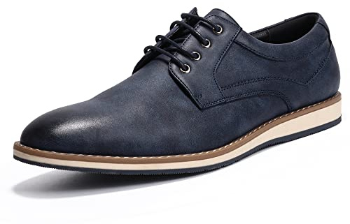 Mofri Zapatos de vestir para hombre, zapatos casuales para hombre, cómodos, con cordones, Oxford, Nub azul marino, 44 EU