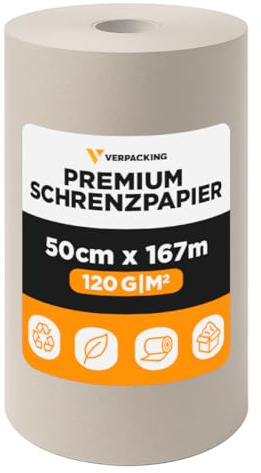 verpacking carta da imballaggio 50 cm x 167 m 120 g/m² [modello e quantità a scelta] carta kraft imbottitura riempimento per spedizione trasloco invio 100% riciclata 1 rotolo