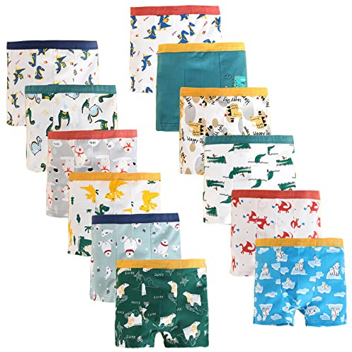 JackLoveBriefs Boys Boxer Shorts Cotton Dinosaur Polar Bear Pattern Boy Underwear 12 Pack, 1-3 Years, Blue, Size: S