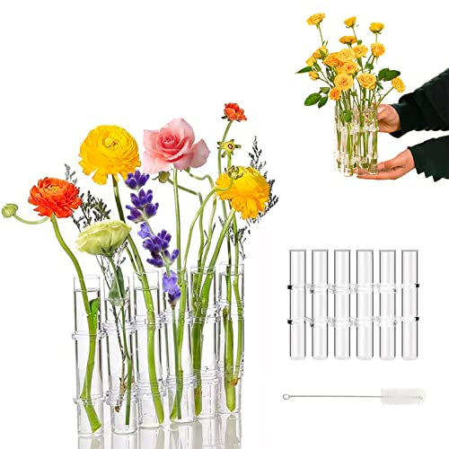 Hinged Flower Vase - 6 Pcs Glass Test Tube Bud Vases for Home Office Decor