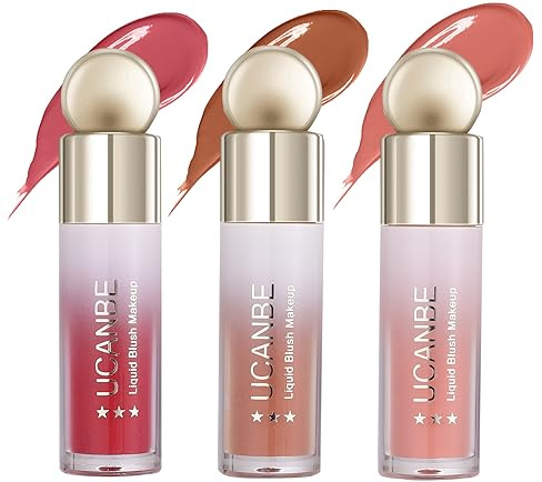 UCANBE 3 PCS Liquid Blush Makeup Set, Blendable Soft Cream Face Blush for Cheeks, Natural Matte Finish Looking Long-Wearing Smudge-Proof Moisturizing Makeup(01)