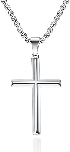 Brateuanoii Collana Croce Uomo Argento - Crocifisso Della Fede, Dell'Amore e Della Redenzione - Gioielli 60cm