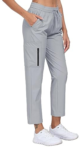 MoFiz Pantaloni Cargo Donna Leggeri Impermeabili Pantaloni da Escursionismo Trekking Pantaloni con Tasca Utility Grigio Chiaro M