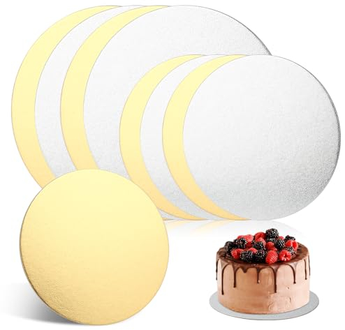 8 Stück Tortenunterlage Rund, Wiederverwendbar Cake Board Ø 20 cm/Ø 15 cm, Gold&Silber 2 mm Dick Tortenunterlage, Wasserdicht Und ölfest Pappe Torten Unterplatten Für Transport Kuchen Und Torten