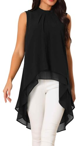 Seta T Blusa Top Volantes sin Mangas Fluida con Cuello Simulado para Mujer, Asimétrica, Informal, con Lazo en la Espalda para Mujer Negro S