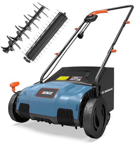 SENIX 12 Amp 13-Inch Corded Electric Dethatcher and Scarifier with Collection Bag,Lawn Care Equipment for Removing Thatch and Improving Yard Growth,Garden Tool Gifts(SCE12-L1)