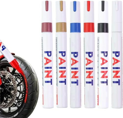 Qoobom Wasserdichter Reifenlackstift, 12 Farben, wasserfest, lichtecht, permanente Ölbasis, schnell trocknende Autoreifen-Marker für Metall, Stoff, Glas, DIY Handwerk (6 Stück - A)