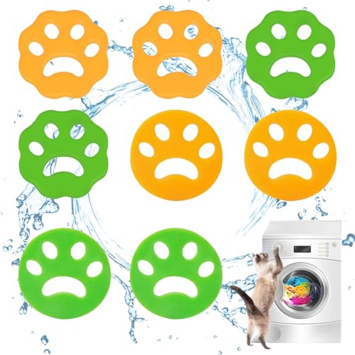 YALiya 8 Stück Tierhaarentferner Waschmaschine, Silikon Katzenhaarentferner Waschmaschine, Haarfänger Waschmaschine Wiederholbar, für Bettwäsche,Decken,Waschmaschine (Grün und Orange)