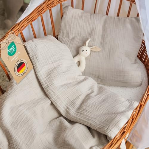 Laleni Baby Bettwäsche 80x80 cm aus Baumwolle - Musselin Bettwäsche Baby 80x80 + Musselin Kissenbezug 35x40 cm - Oeko-TEX zertifizierte Bettwäsche Sommer - Bettbezug 80x80 Baby - Bettwäsche Grau