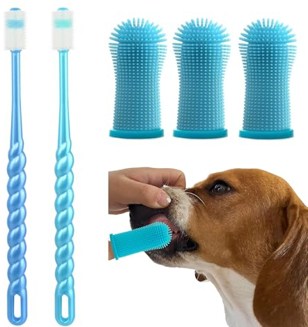 5-Teiliges Set Hundezahnbürste, Zahnbürste Hund, Wiederverwendbar, 360ºPets Zahnreinigung, Silikon Zahnbürste für Hunde, Katzen, Zahnpflege, Hundezahnbürste für kleine große Hunde