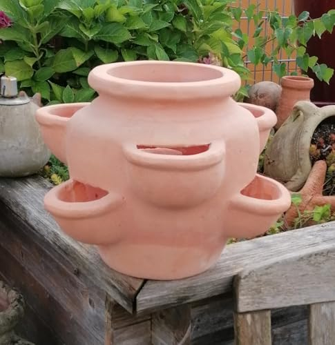 NEU !! Erdbeertopf/Kräutertopf aus rötlichen Terracotta ca. 28 cm hoch Blumentopf Blumenkübel Garten Terracotta Deko Kräuterspirale Sukkulenten