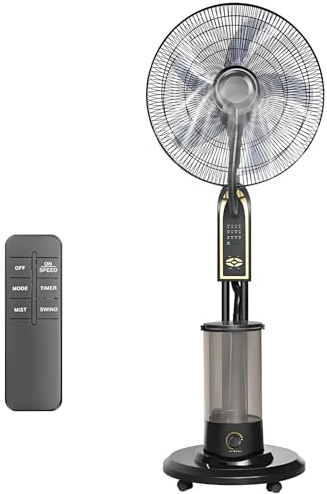 Ventilatore a Nebulizzazione da Esterno, Ventilatore Oscillante Portatile da 40 cm con Telecomando e Serbatoio da 4L, Ventilatore a Colonna Potente per Ufficio, Campeggio e Camera da Letto(29 inches)