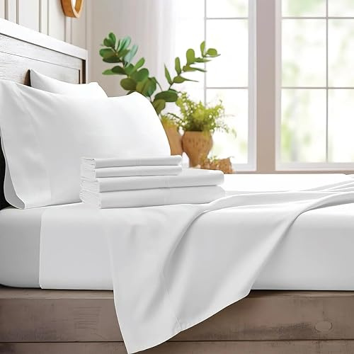 ONIROS Home Juego de Sabanas 180x200 de Lujo Incluye Fundas Almohadas 75x50 Pack 2 | Sabana Bajera 180x200 Ajustables y Encimera | Sabanas 180 - (Ropa de Cama 180 x 190/200, Blanco)