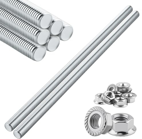 TXXATX M6 gängstång och muttrar set 6 st. gängstång M6 x 300 mm 12 stycken M6 flänsmuttrar helt gängad stång galvaniserade gängstift för möbelkonstruktion maskinmontering fästanslutningar