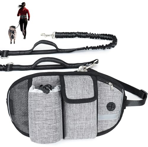 Guinzaglio per Cani Mani Libere Guinzaglio per Correre con Chiusura in Vita Elastico Fino a 100 kg Passeggiate e Formazione per Medium Cani Grande Grigio