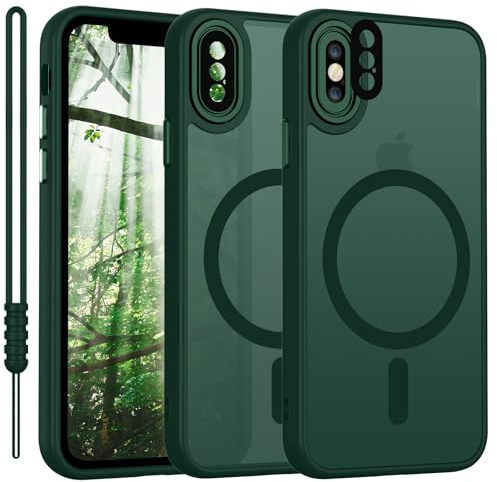 YUANDMI för iPhone X/XS fodral kompatibelt med MagSafe, mobiltelefonfodral för iPhone XS magnetisk matta touch, halkfri reptålig skydd stötsäkert fodral matt grön