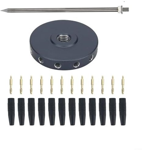 Yuanpgky Plaque de grille portable HF à ondes courtes avec 12 fiches banane pour MA-12-50 cm de diamètre, 11 mm d'épaisseur, comprend un piquet de terre, alliage d'aluminium léger (clou + disque)