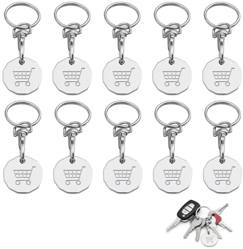 DtgEcd Trolley Token, Shopping Trolley Coin, 10-Pack Stainless Steel Keychain Trolly Tokens UK, Pound Coin Trolley Token, 7.5 x 2.3 cm